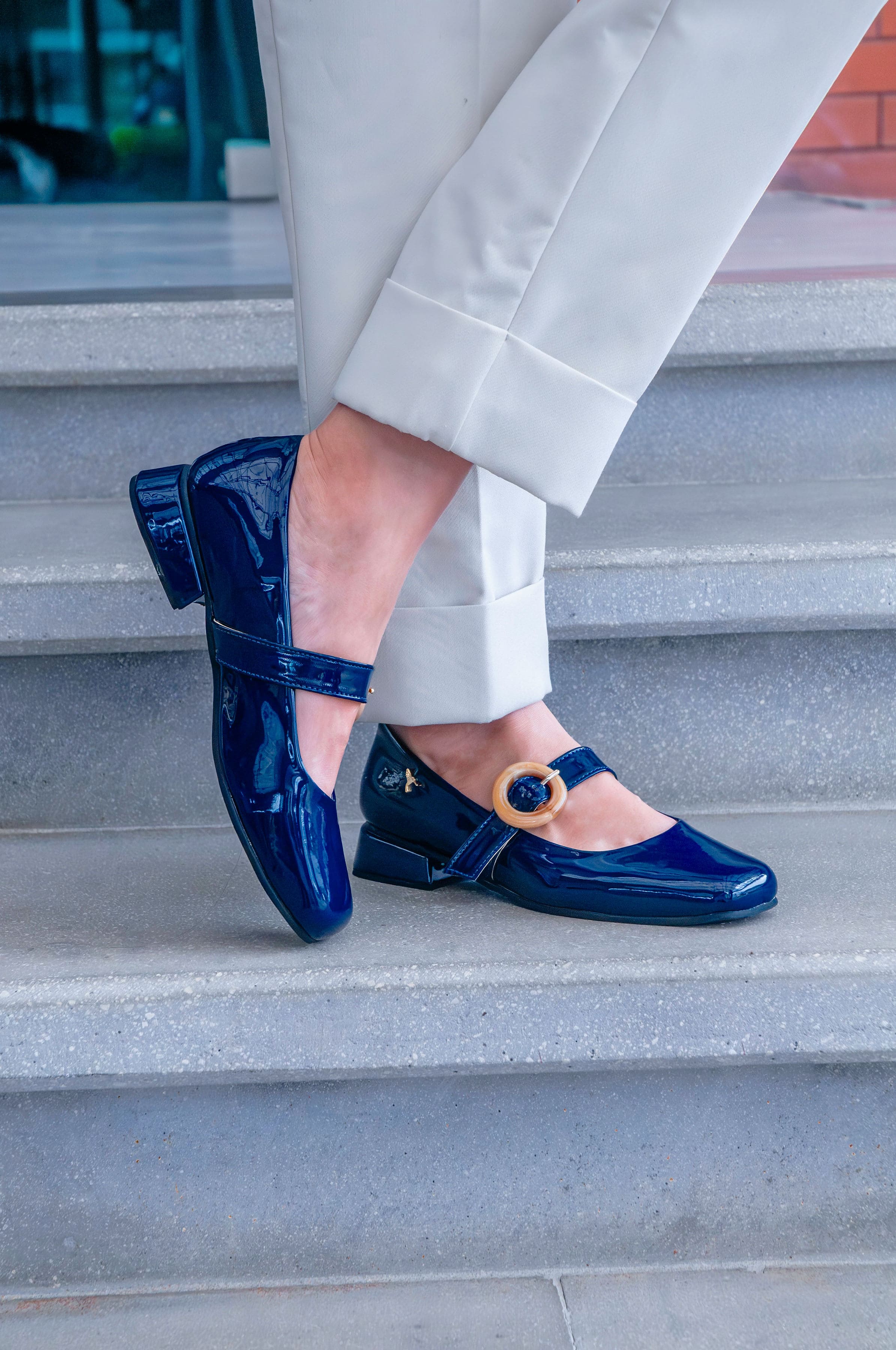 Mocasin Hebilla Beige Azul