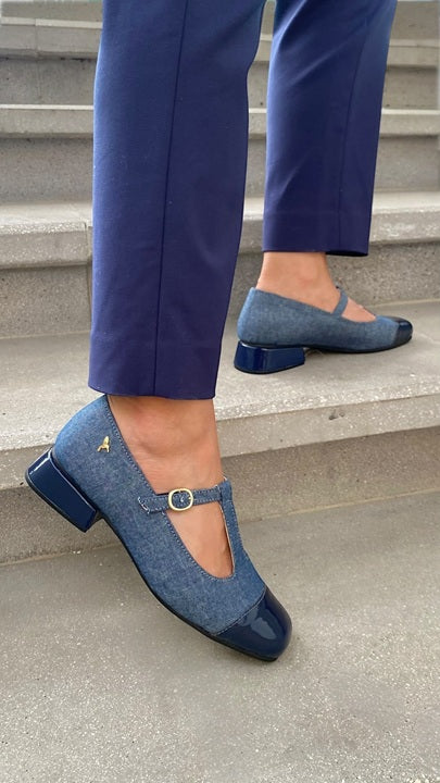 Mary Jane Punta Cuadrada Denim