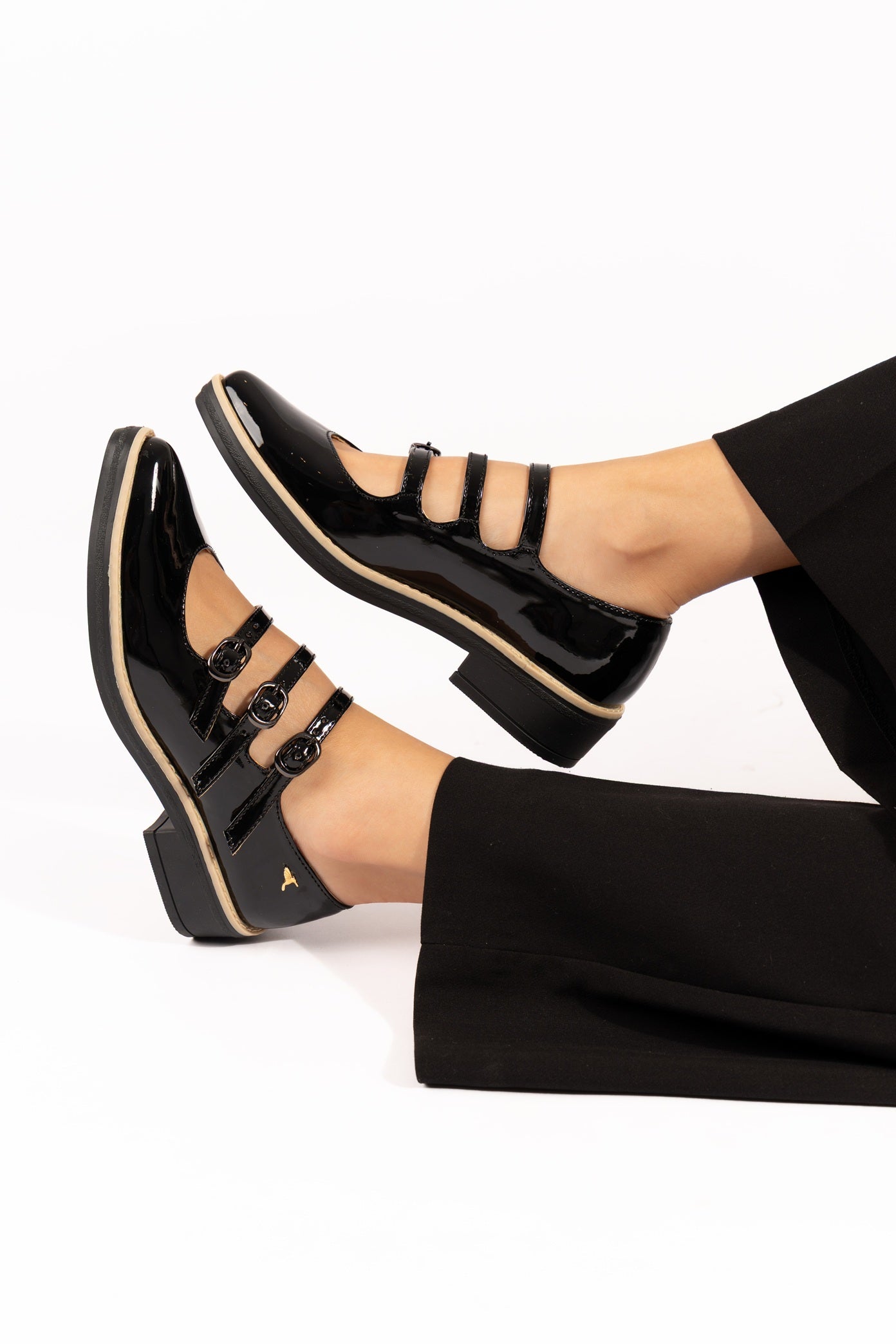 Solid Black Triple-Strap Mary Jane