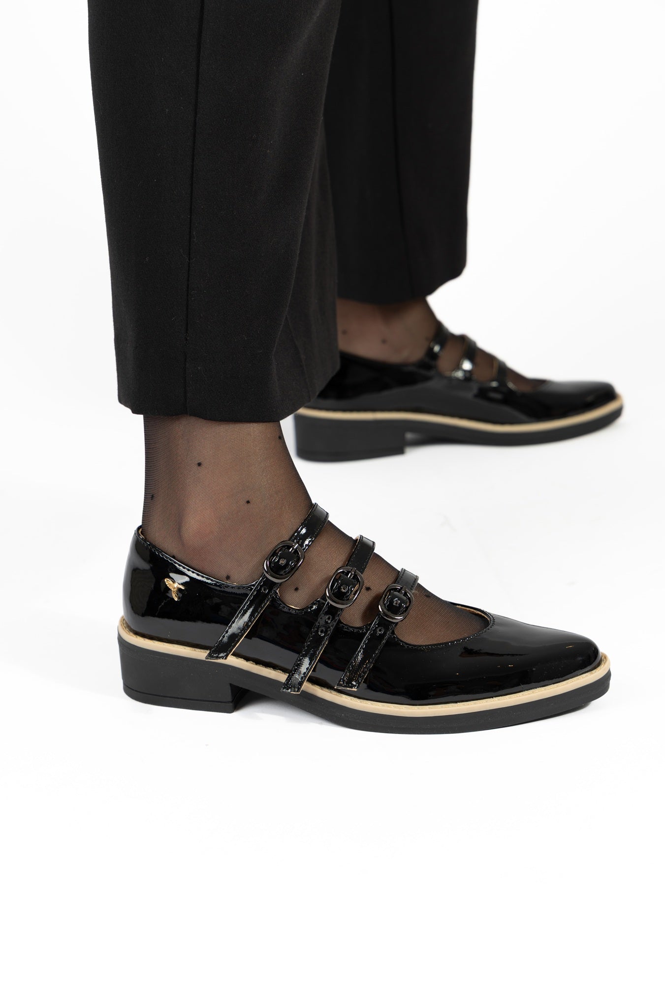 Solid Black Triple-Strap Mary Jane