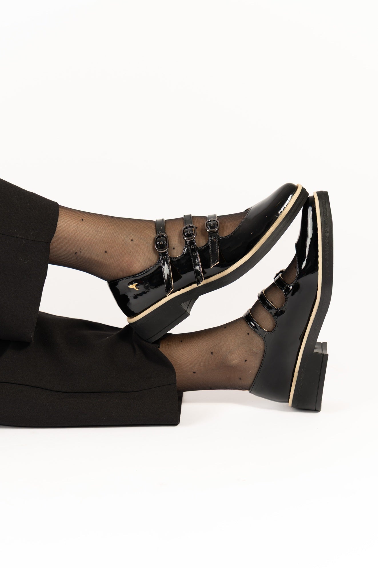 Solid Black Triple-Strap Mary Jane