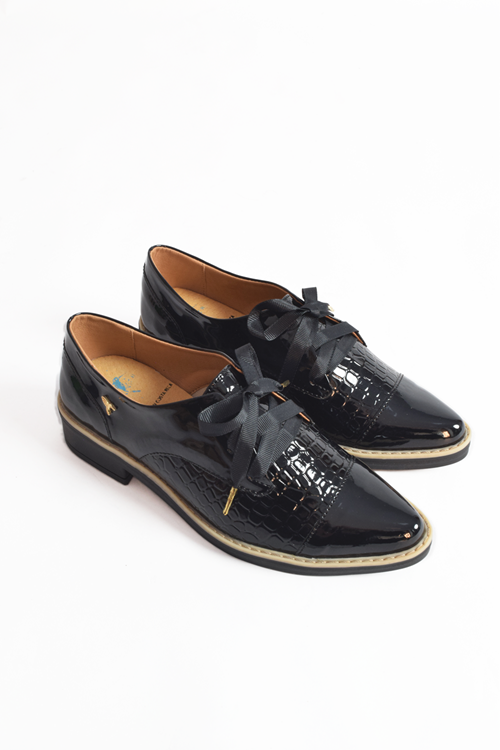 Derby Cap Toe Lagarto Negro