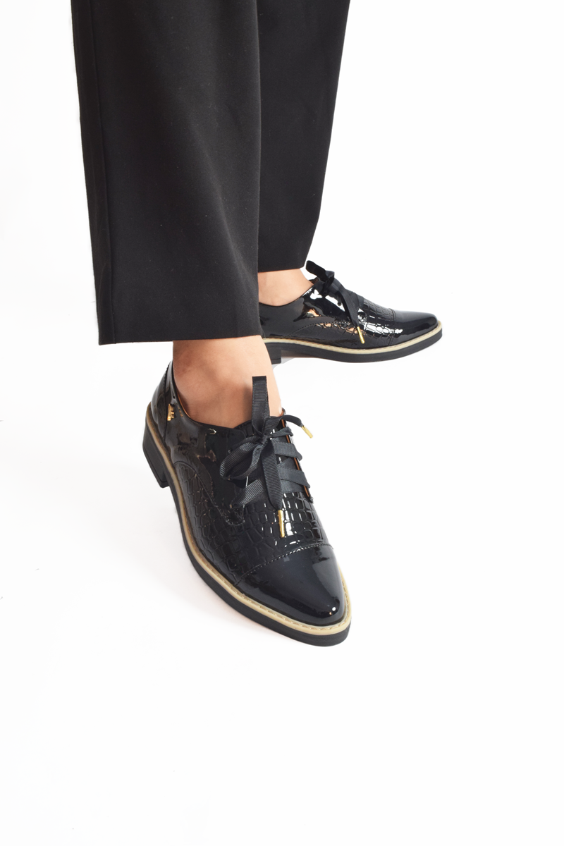 Derby Cap Toe Lagarto Negro