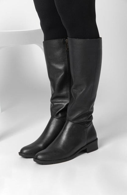 Bota Alta Zipper Negro-Liso