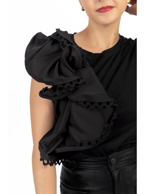 T-Shirt Volantes Negro-Liso