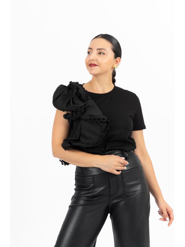 T-Shirt Volantes Negro-Liso