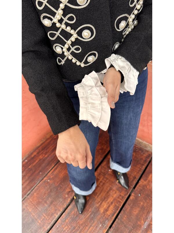 Blazer Bordado Black & White Negro-Liso