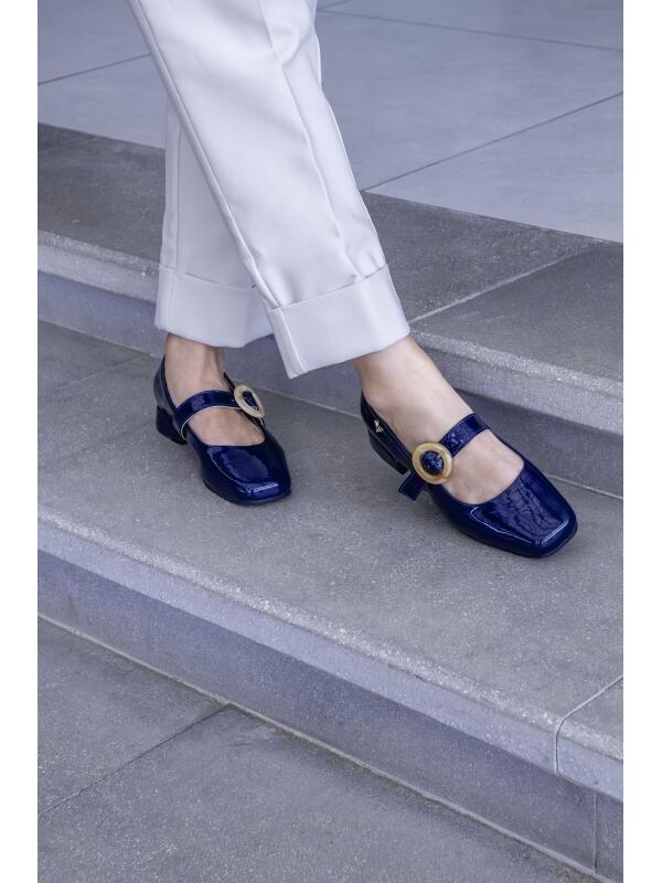 Mocasin Hebilla Beige Azul
