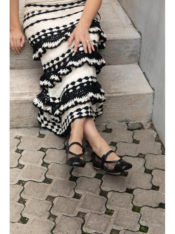 Mary Jane Flat con Transparencia Negro-Liso