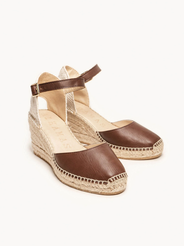 Alpargata Lisa con Cuña Media Marron Oscuro