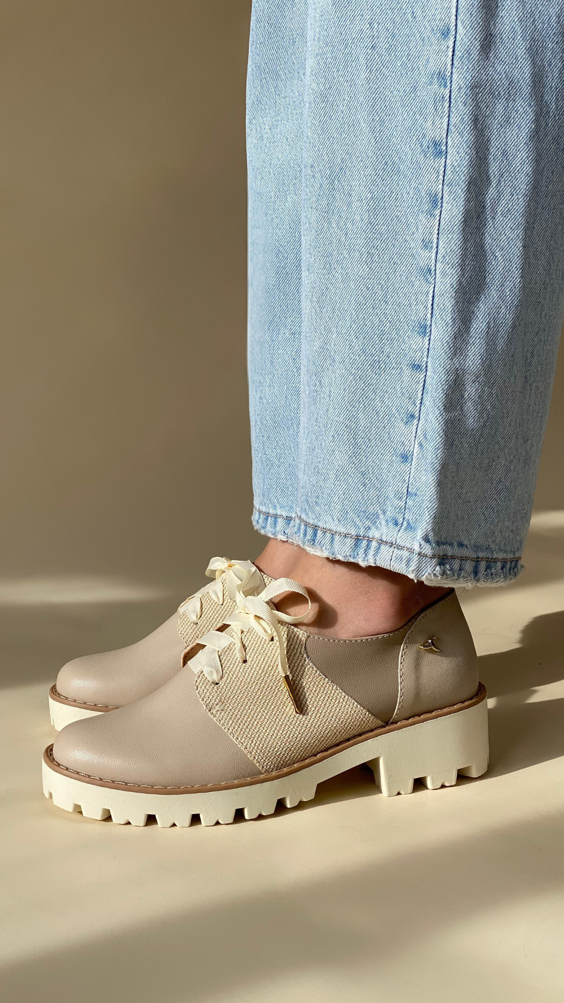 Two-Tone Oyster and Gold Inlles Derby Shoes