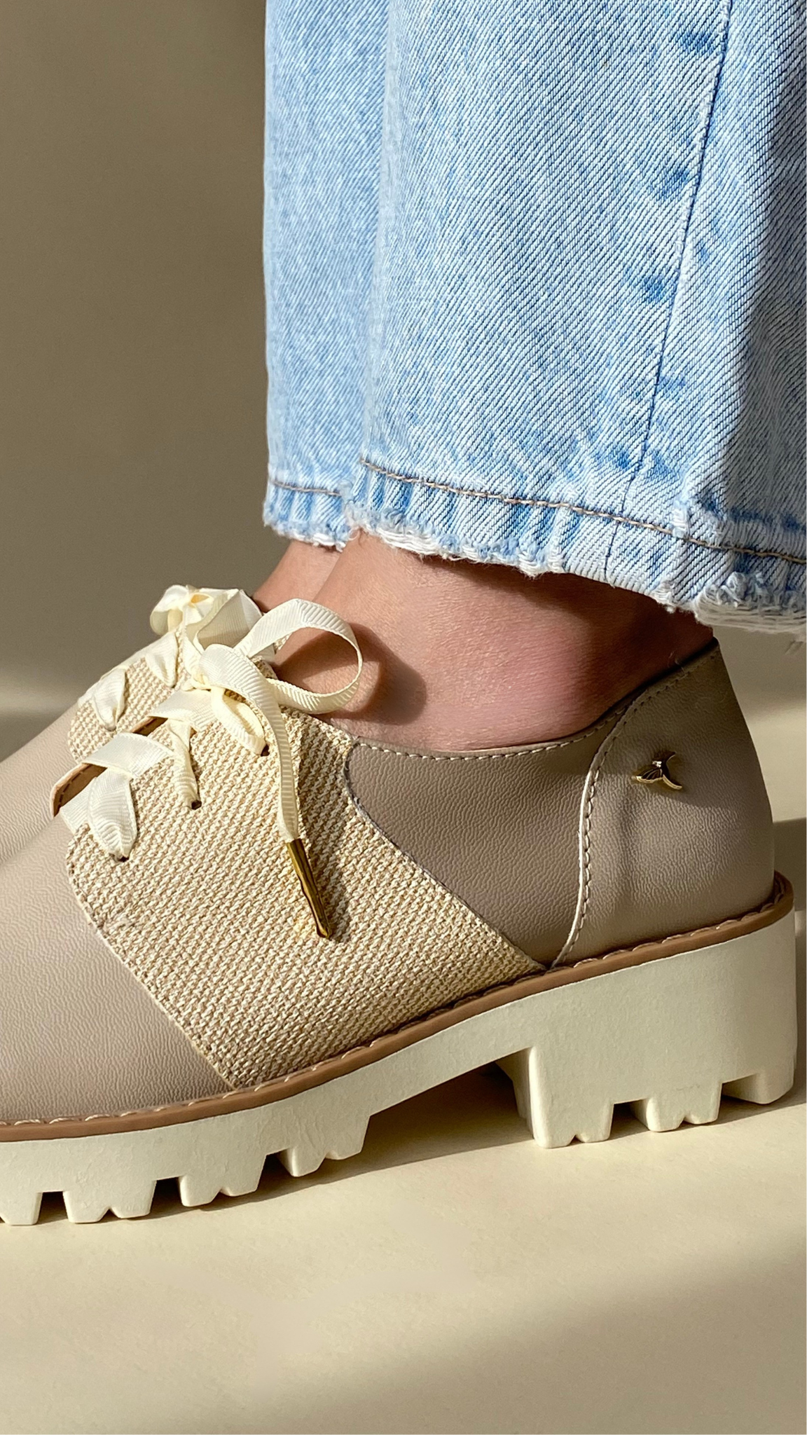 Two-Tone Oyster and Gold Inlles Derby Shoes