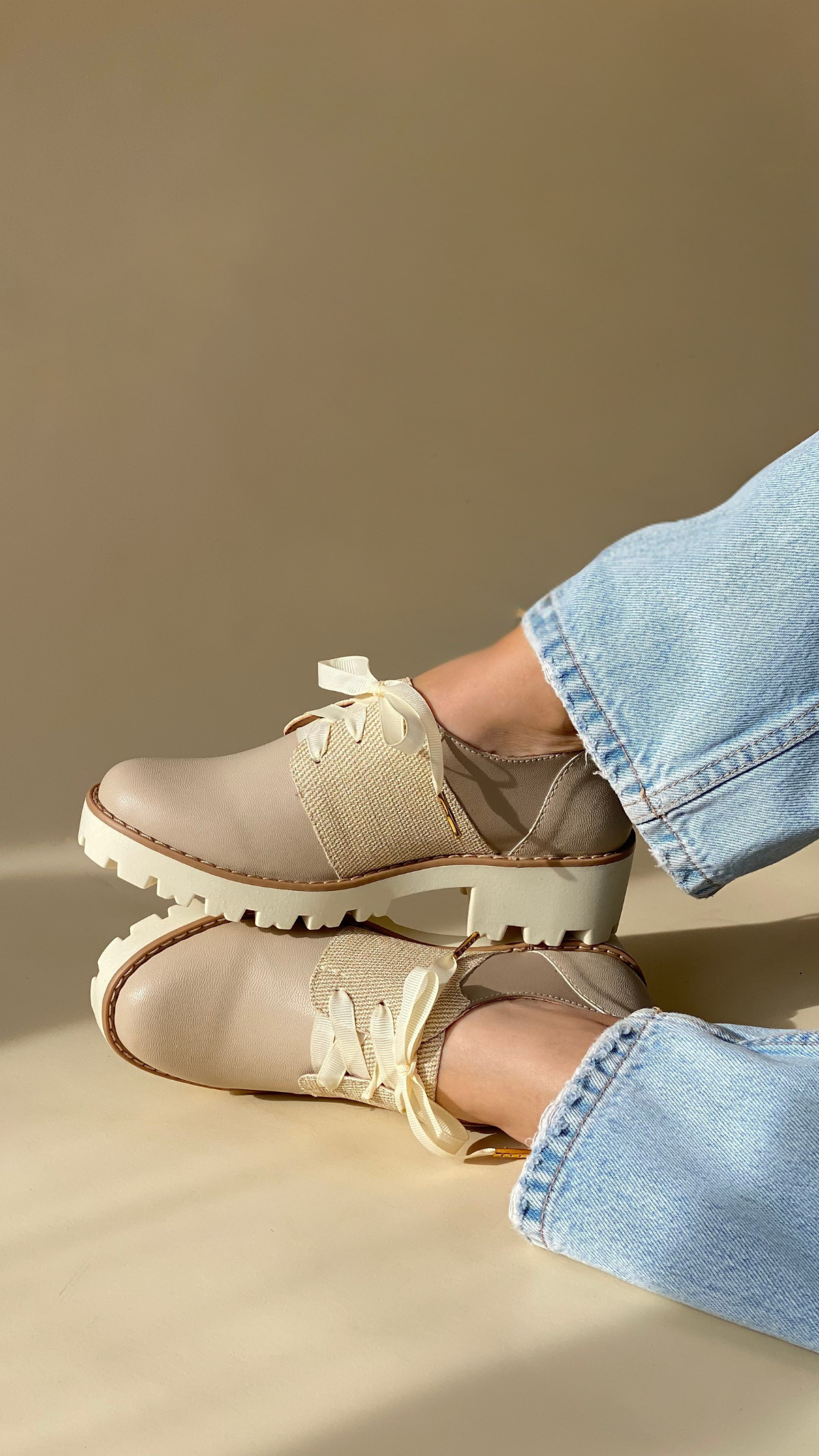 Two-Tone Oyster and Gold Inlles Derby Shoes
