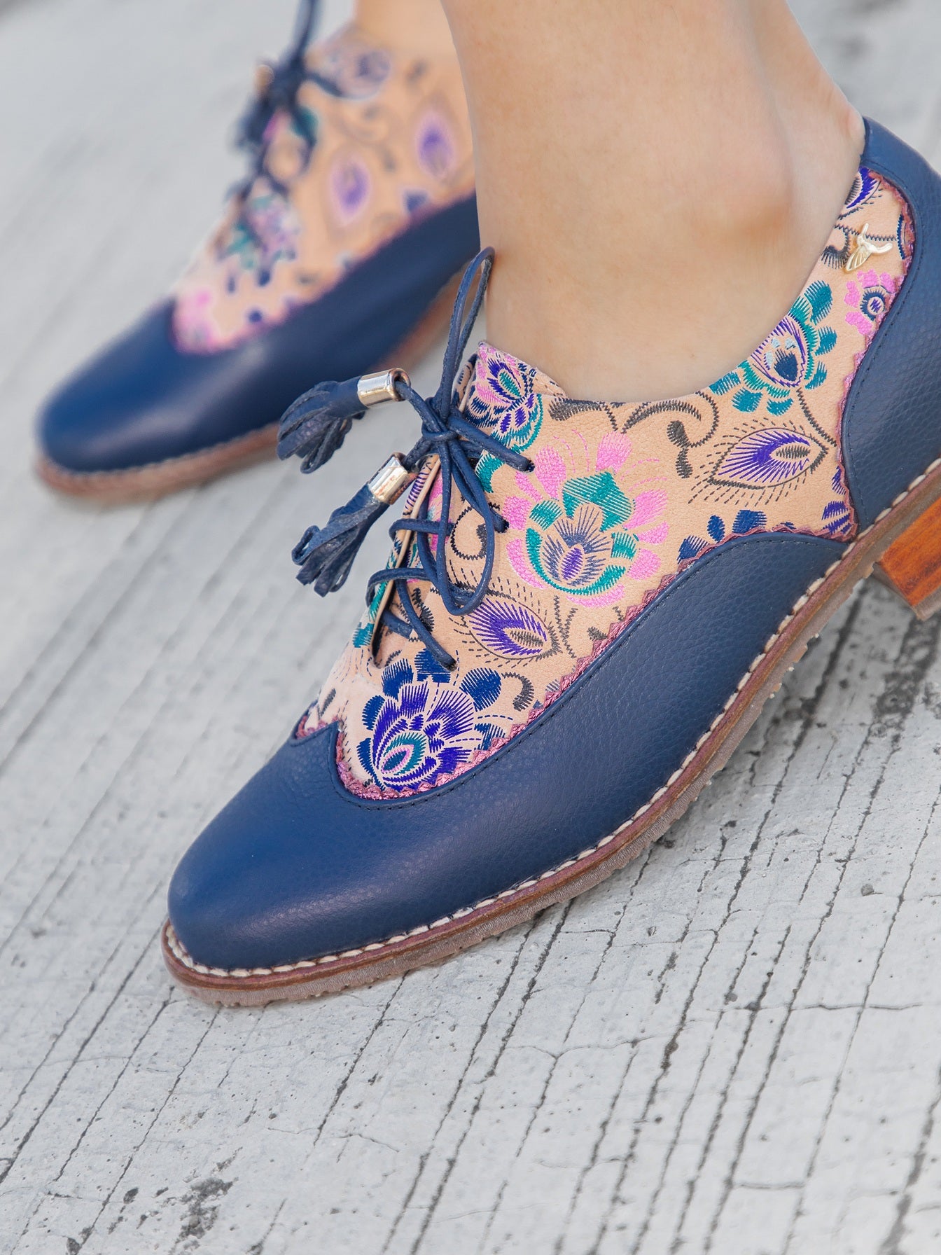 Wingtip Oxford Punta Redonda Azul