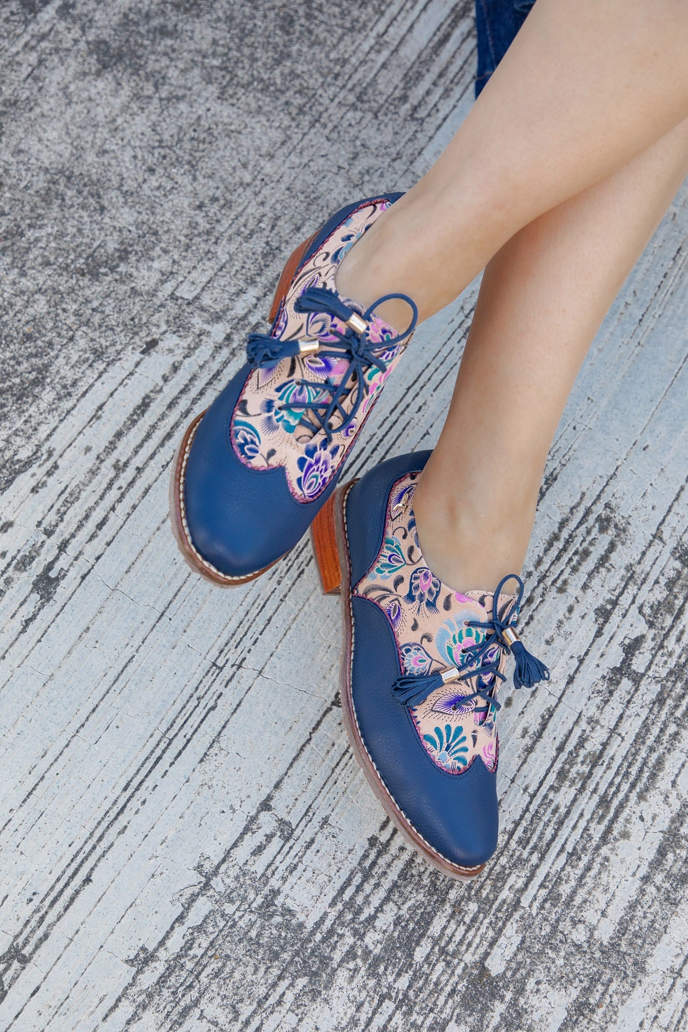 Wingtip Oxford Punta Redonda Azul