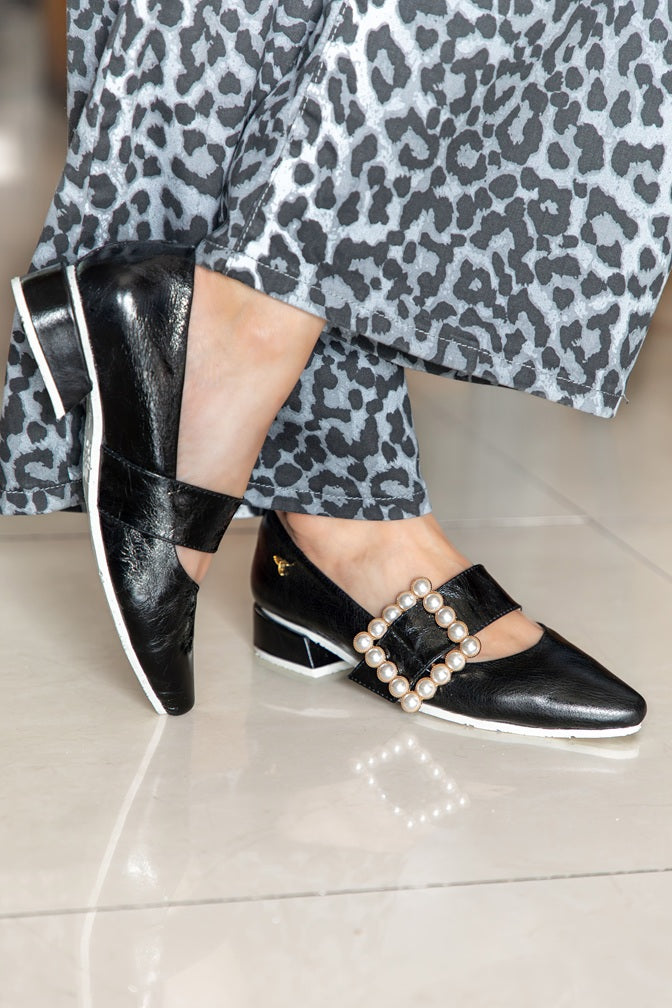 Mary Jane Hebilla de Perlas Negro-Liso