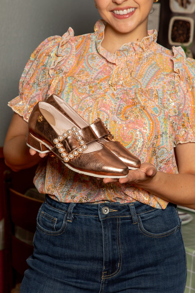 Mary Jane Hebilla de Perlas Laton