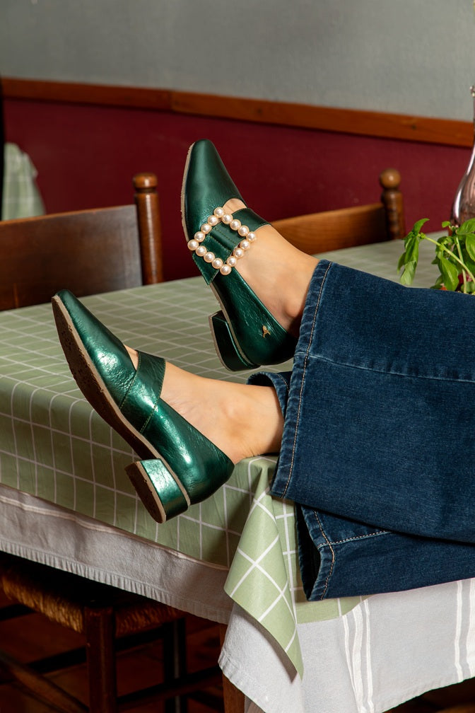 Mary Jane Hebilla de Perlas Verde