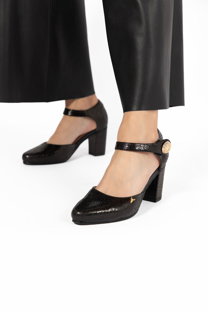 Tacón Beige Negro Liso