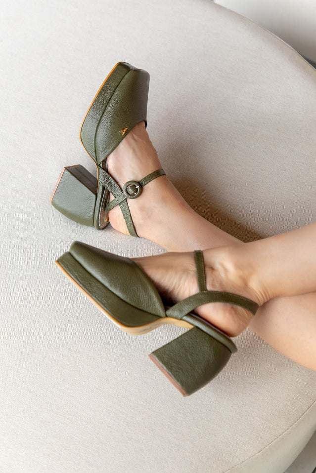 Olive Green Platform Heel Slingback