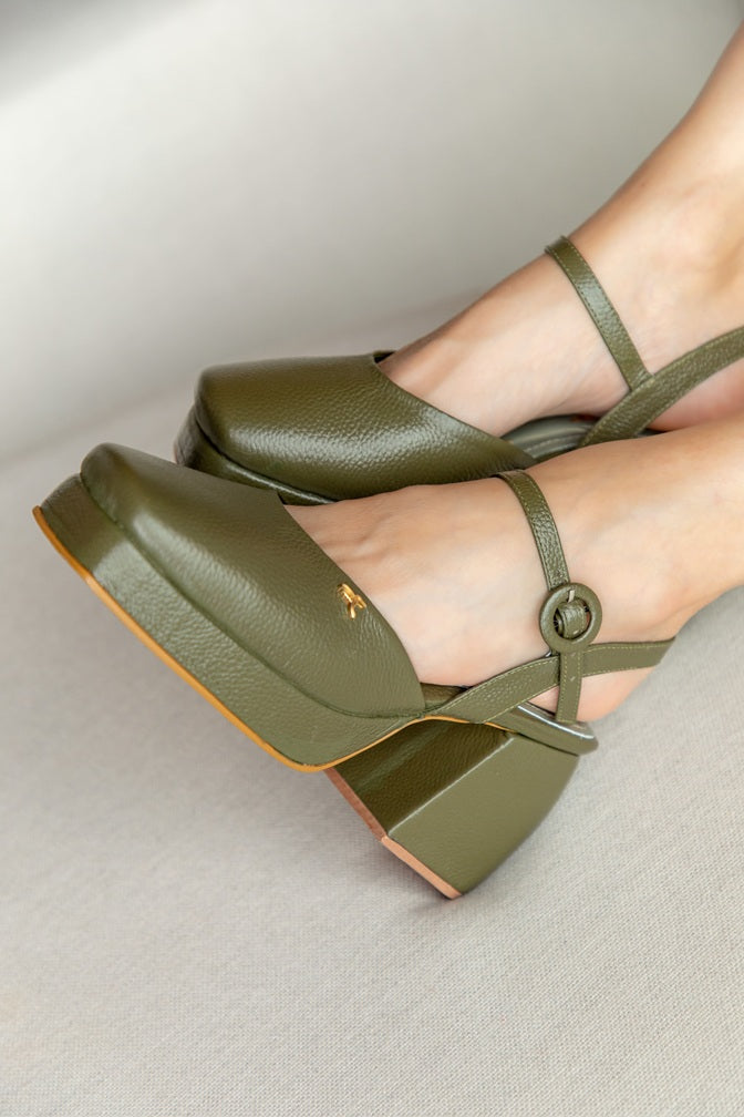 Olive Green Platform Heel Slingback