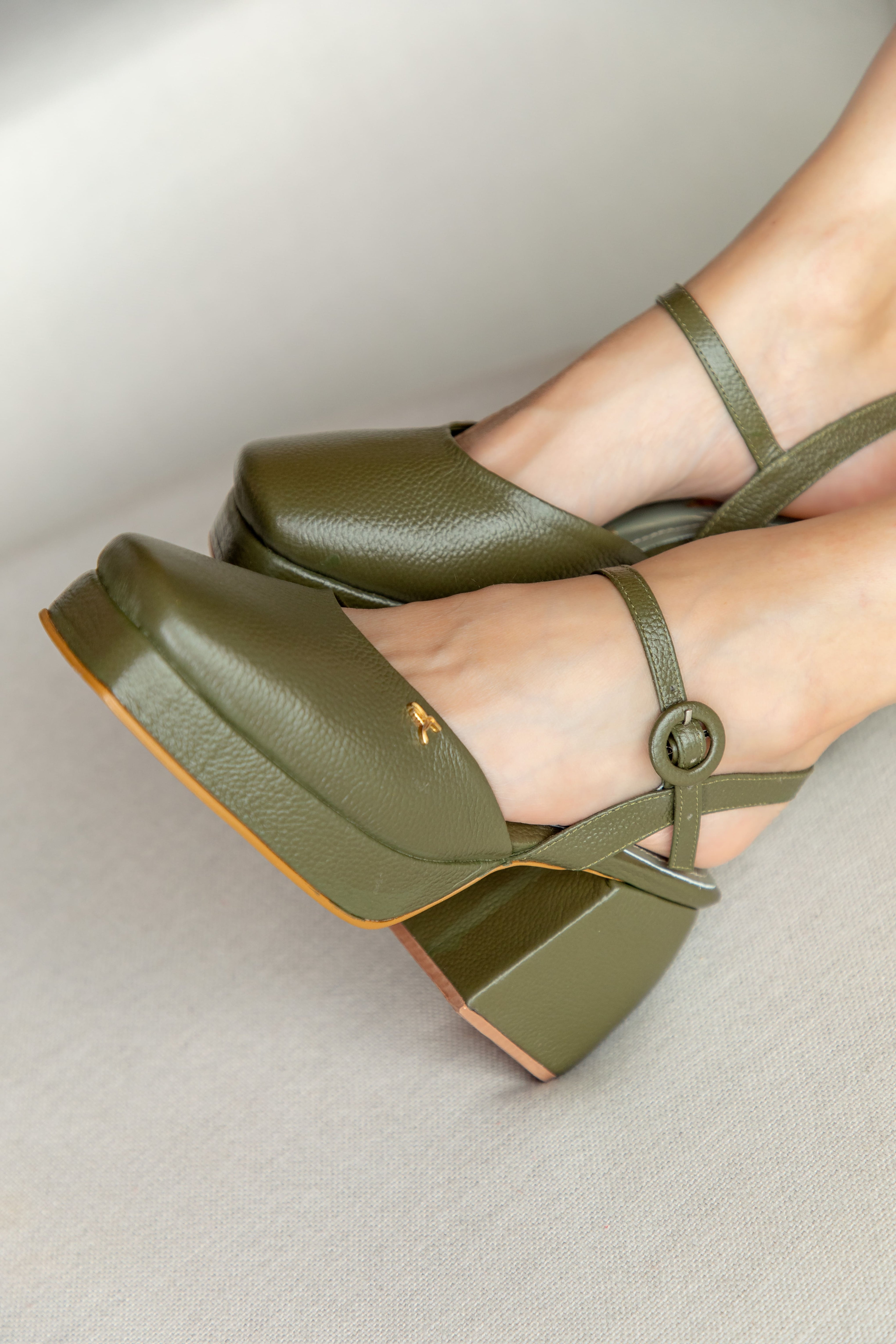 Olive Green Platform Heel Slingback