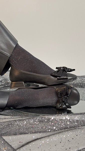 Flats con Lazo Atemporal Negro-Liso