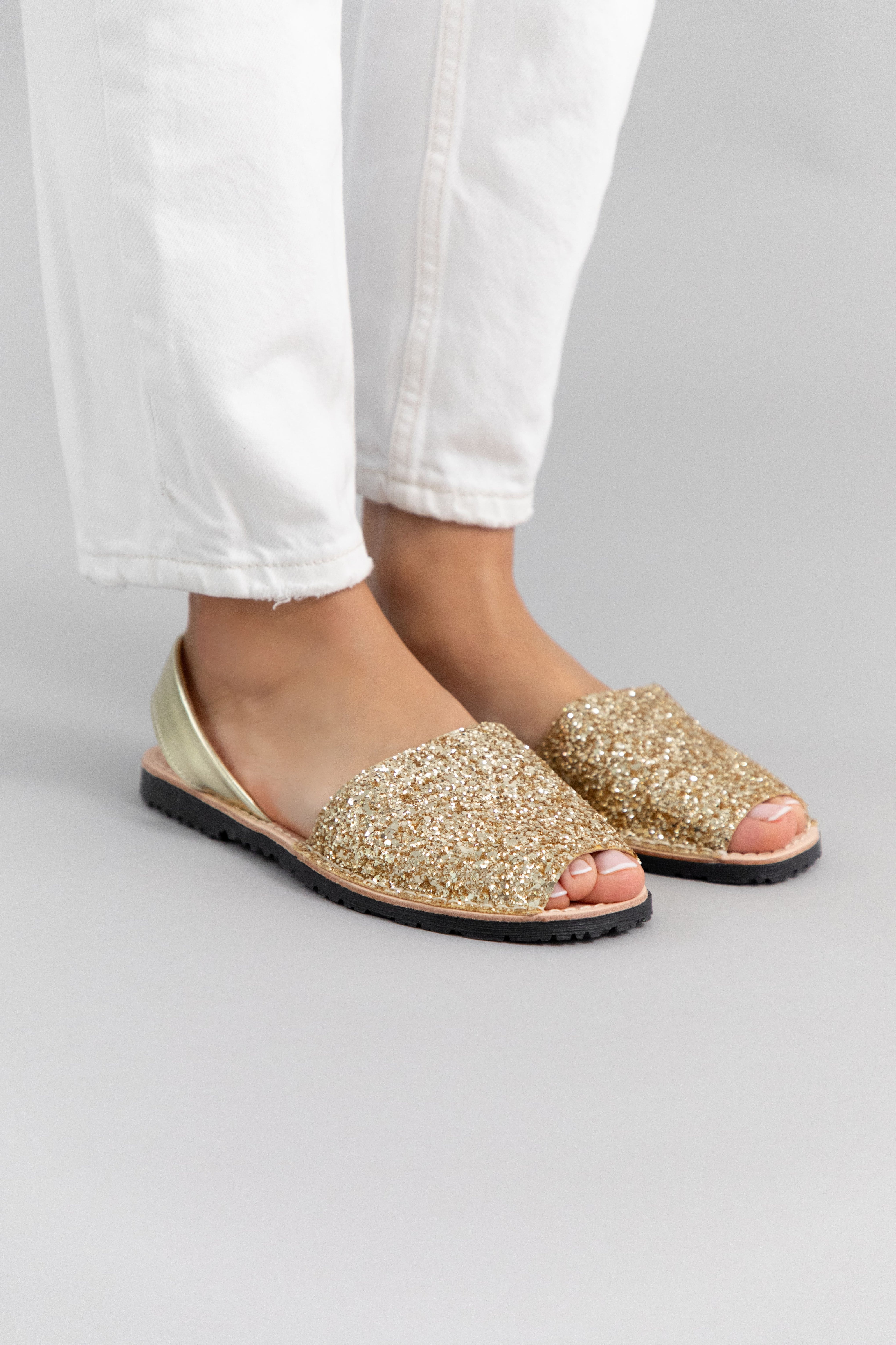 Spanish Abarcas Glow Glitter Champagne