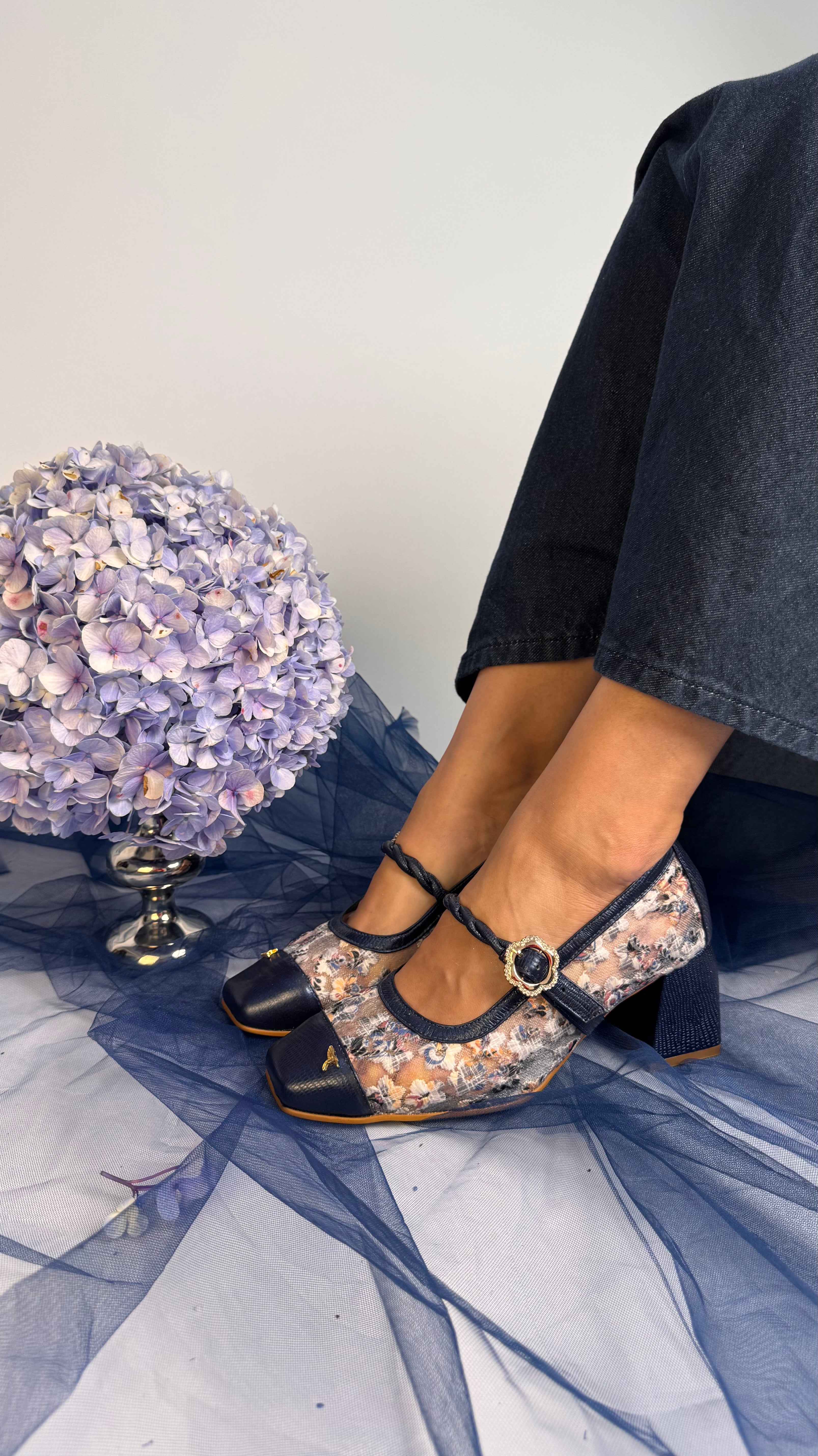 Mary Jane de Tacon con Transparencia Multicolor Azul-Navy