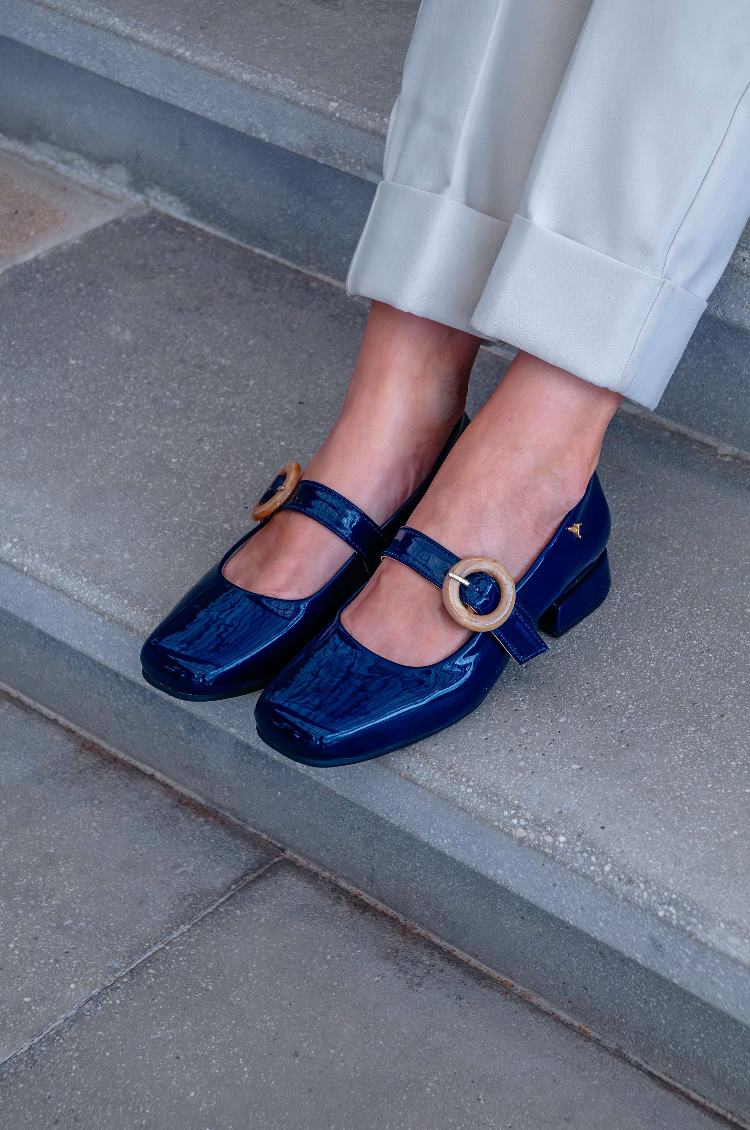 Mocasin Hebilla Beige Azul