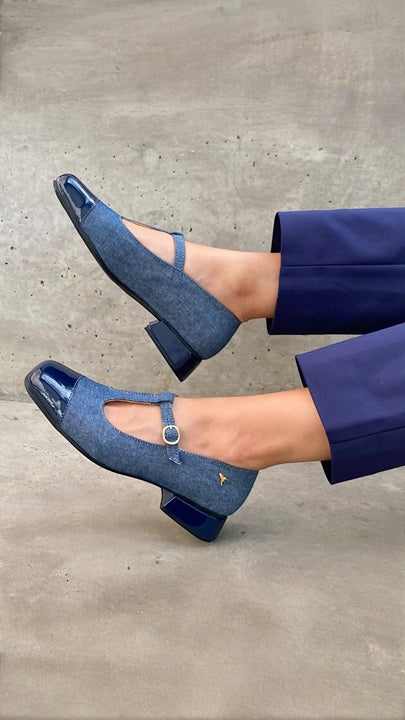 Mary Jane Punta Cuadrada Denim