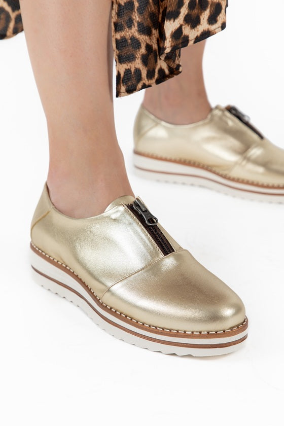 Oxford with Zipper Round Toe Gold