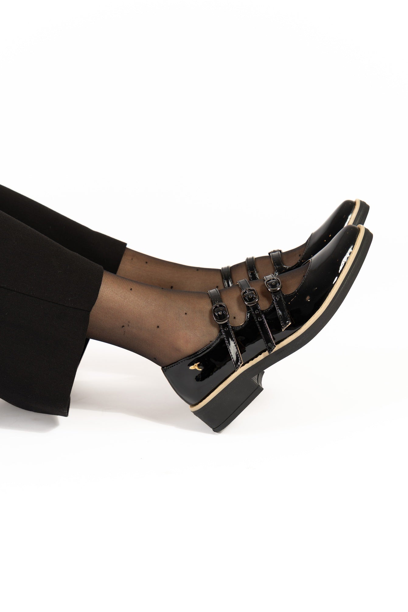 Solid Black Triple-Strap Mary Jane