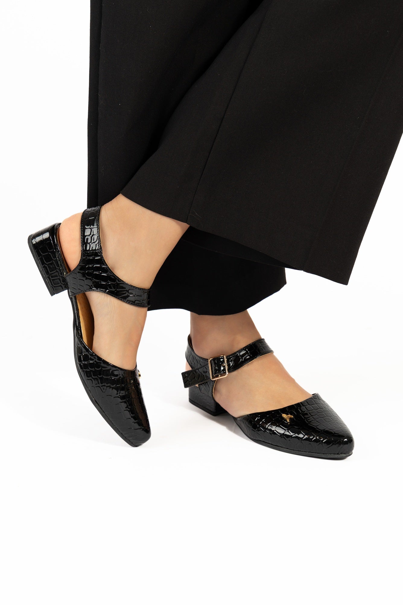 Slingback Clásico Lagarto Negro