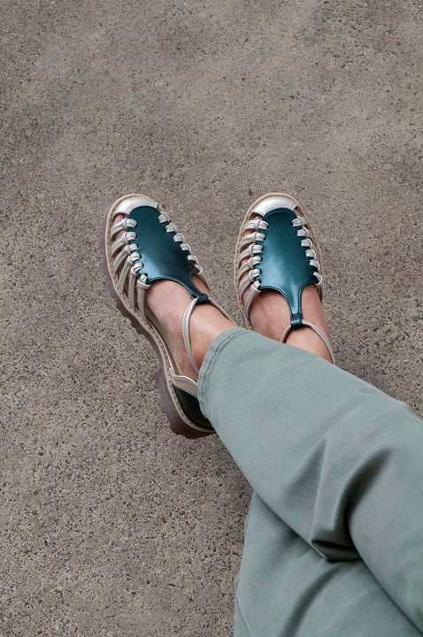 Sandalia Estilo Fisherman Metalico Malaquita