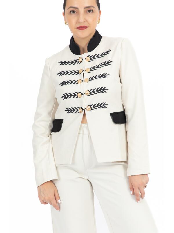 Blazer Crema Bordado Beige