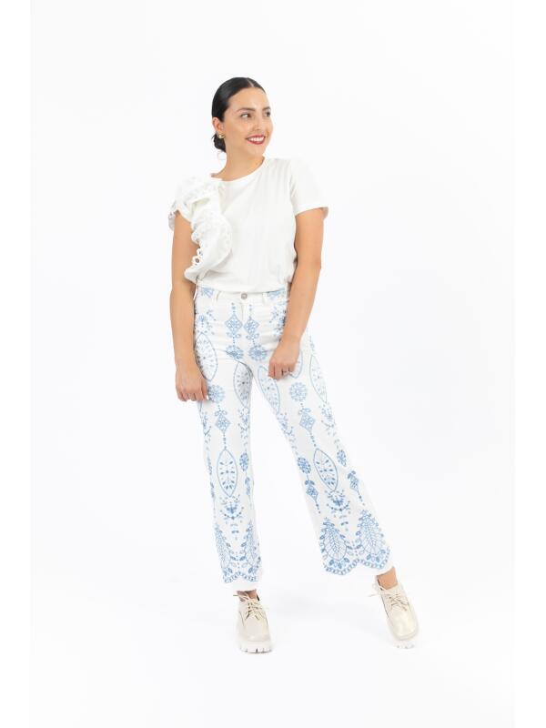 Pantalón Bordado Chic Blanco