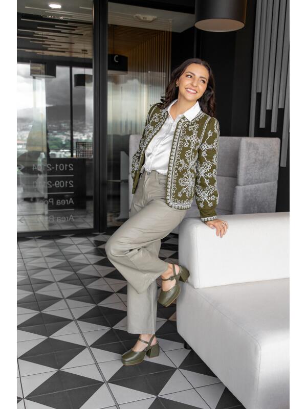 Pantalón Faux Leather Beige