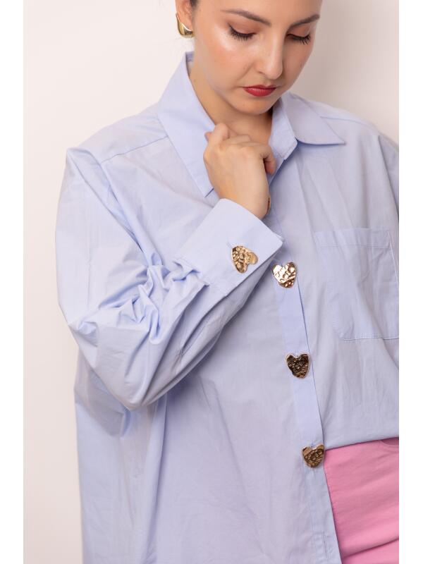 Camisa con Botones de Corazon Celeste