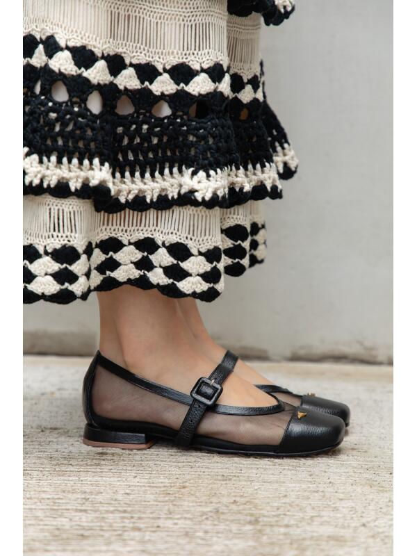 Mary Jane Flat con Transparencia Negro-Liso