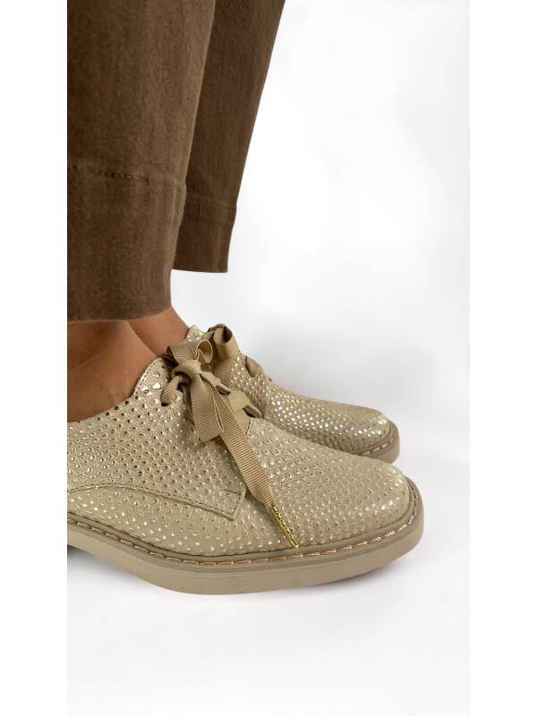 Derby Punta Cuadrada Lazo de Cinta Caqui