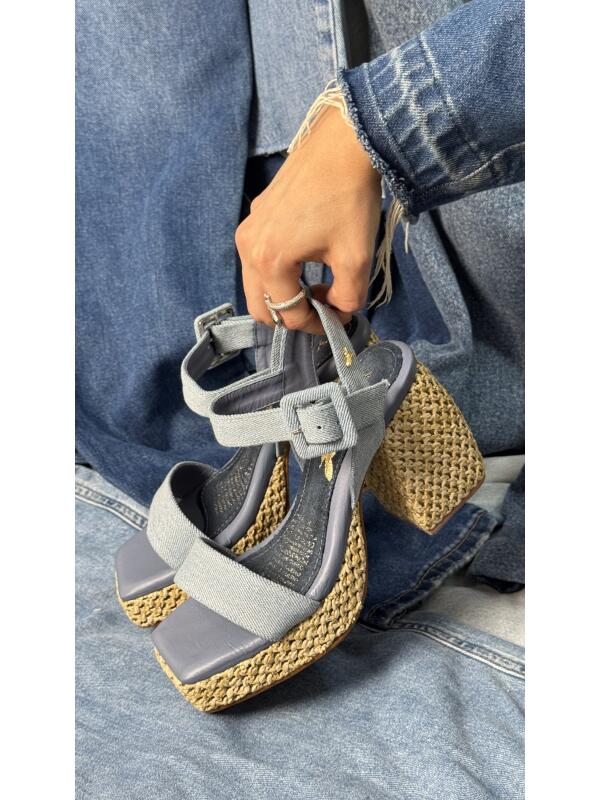 Platform Sandals with Denim-Blue Heel