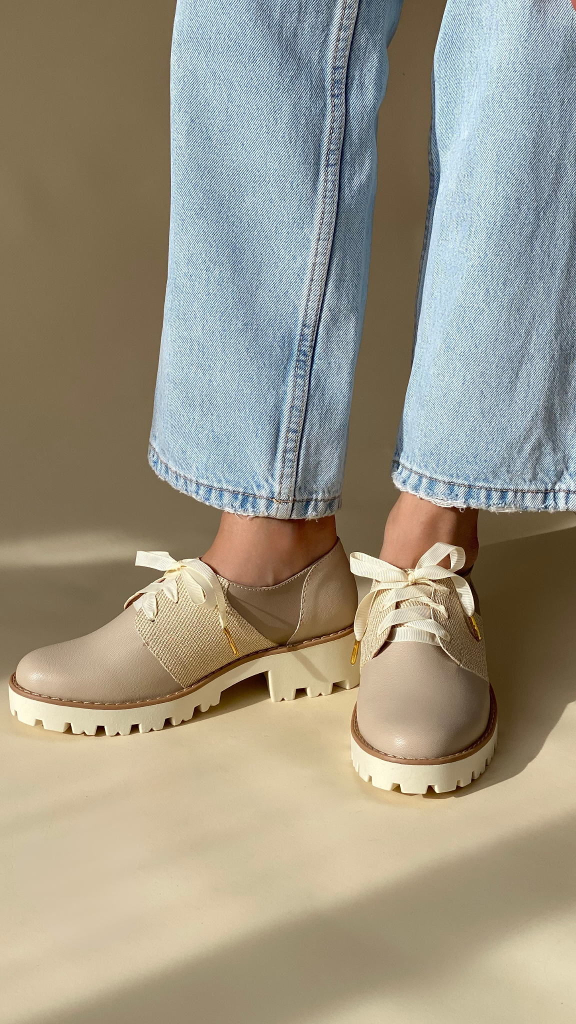Two-Tone Oyster and Gold Inlles Derby Shoes