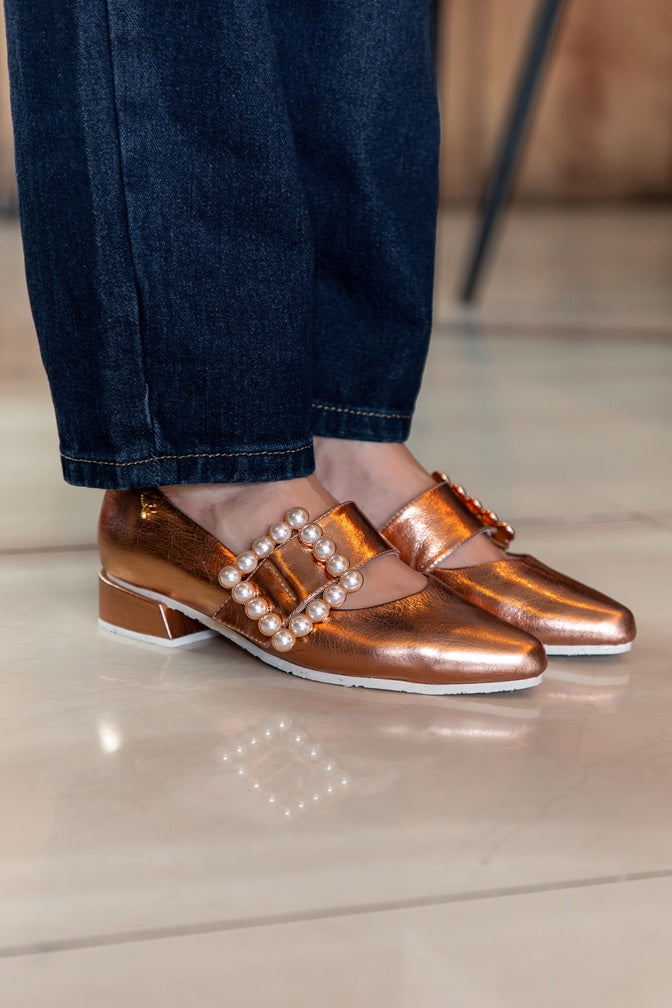 Mary Jane Hebilla de Perlas Laton