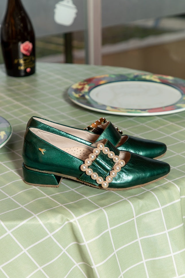 Mary Jane Hebilla de Perlas Verde