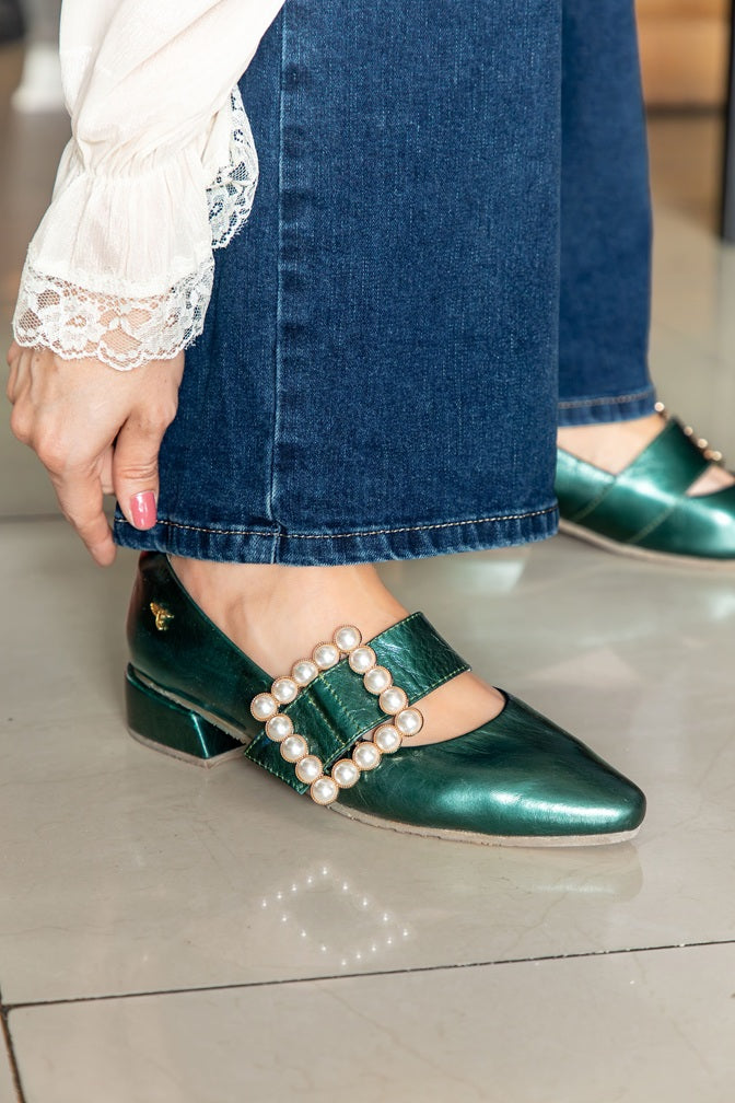 Mary Jane Hebilla de Perlas Verde