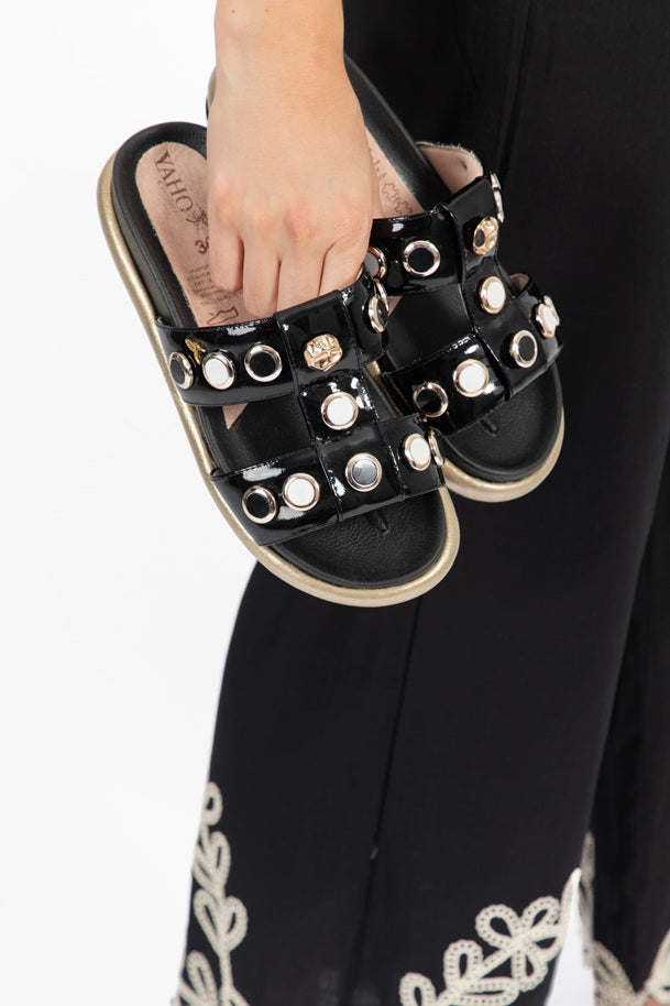 Sandalia Negro Liso Black And White