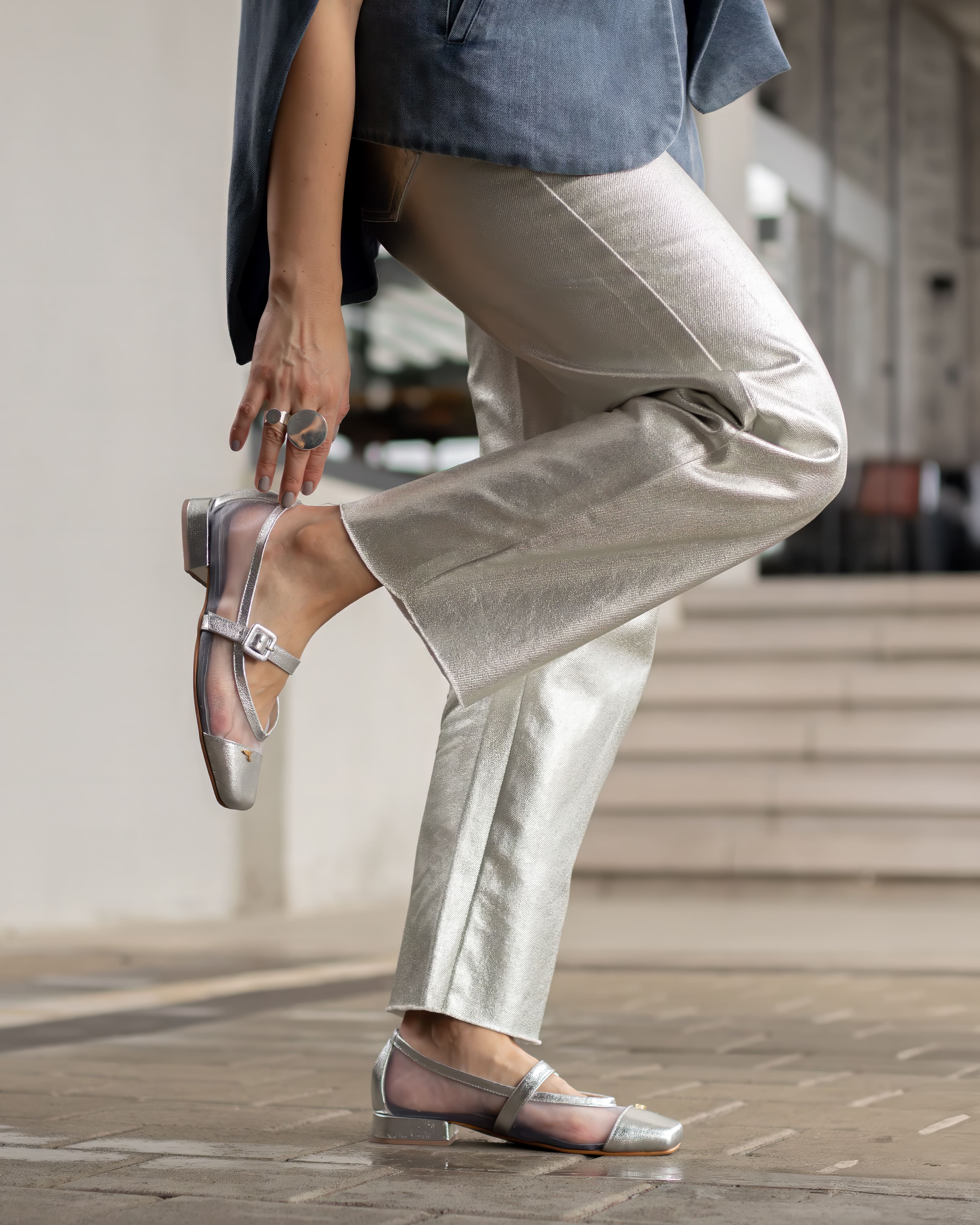 Mary Jane Flat con Transparencia Plata