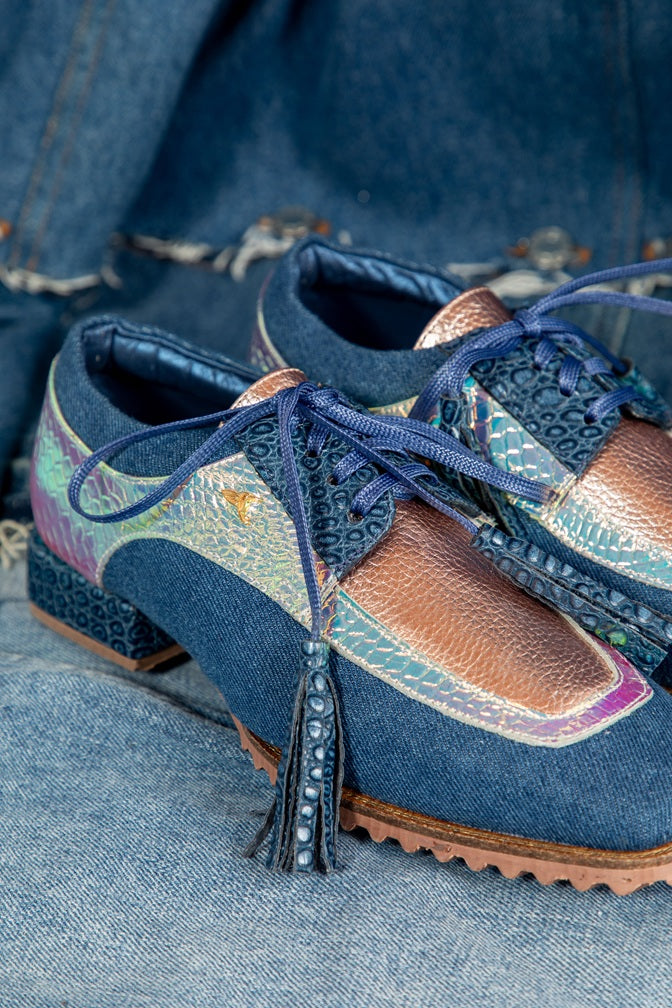 Derby Square Toe Statement Blue-Denim