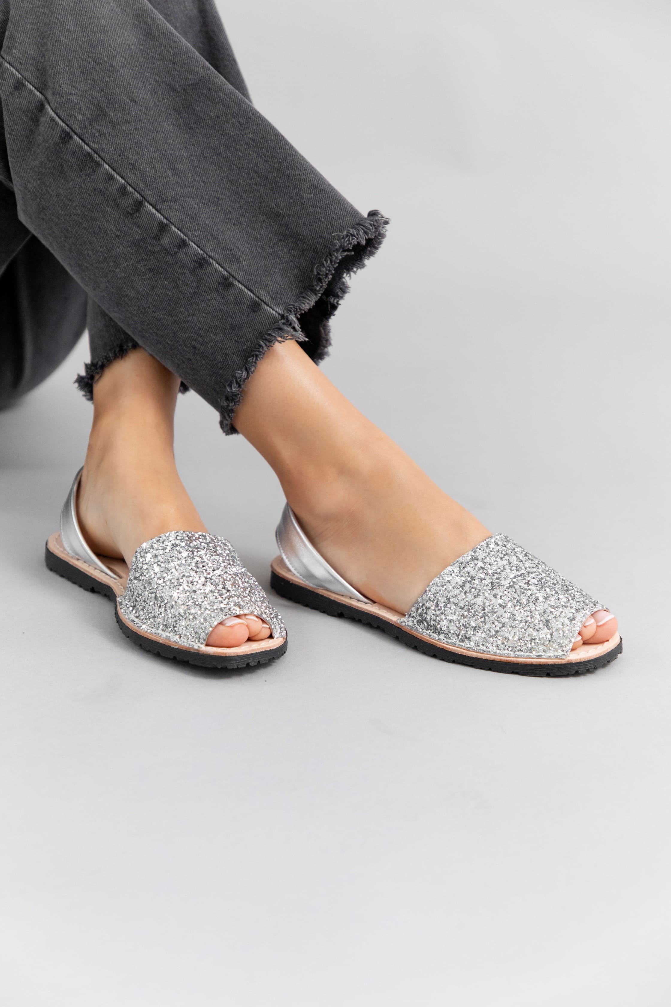 Spanish Abarcas Glow Glitter Silver